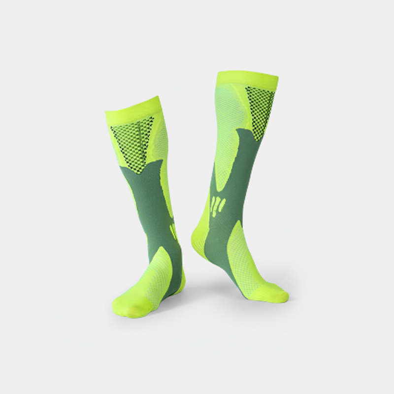 Lime-green compression sports socks in a studio product view