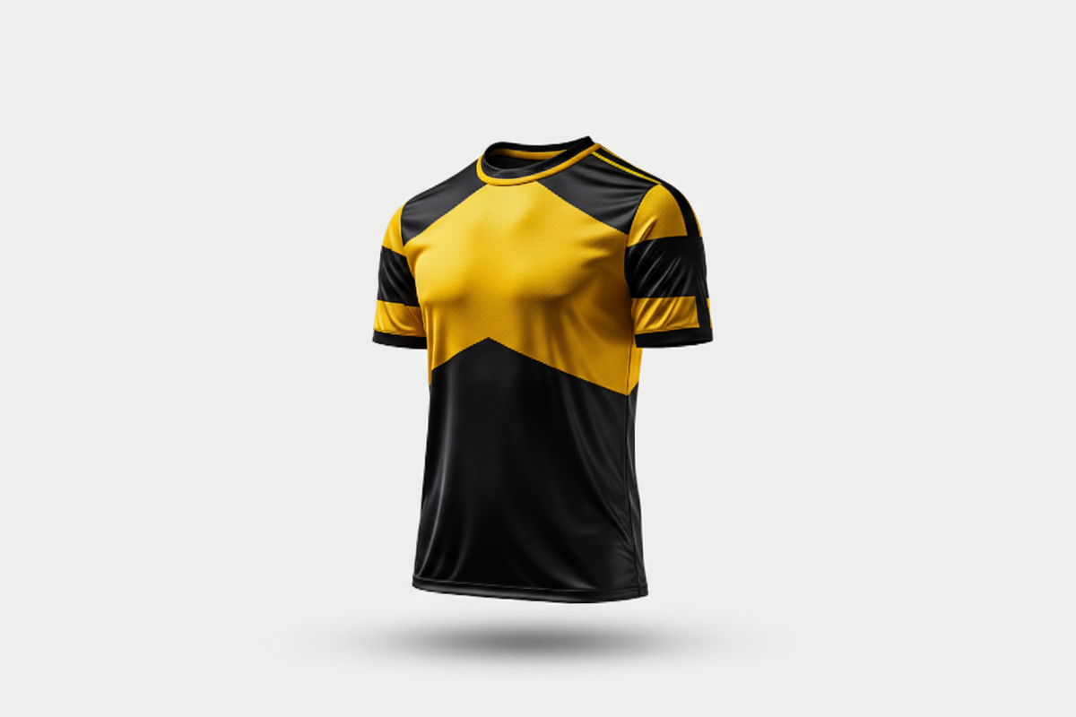 Black and gold performance jersey shown from an alternate angle