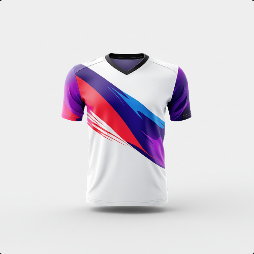 Color block performance jersey in a studio product view