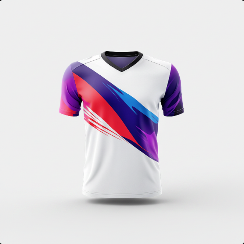Color block performance jersey in a studio product view