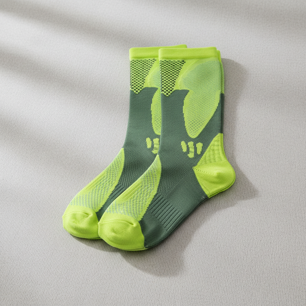 Lime-green compression sports socks in a lifestyle product view