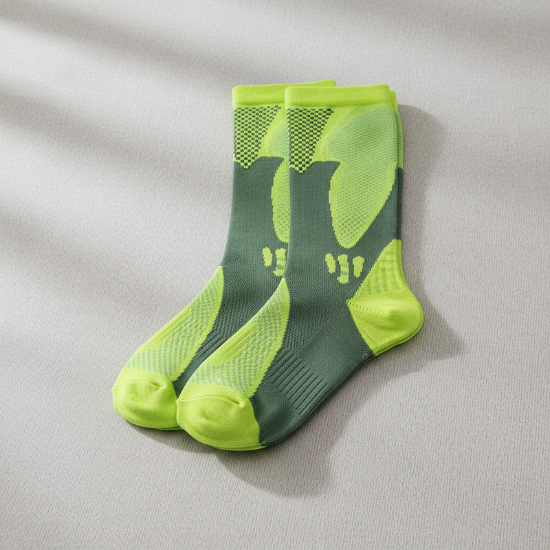 Lime-green compression sports socks in a lifestyle product view