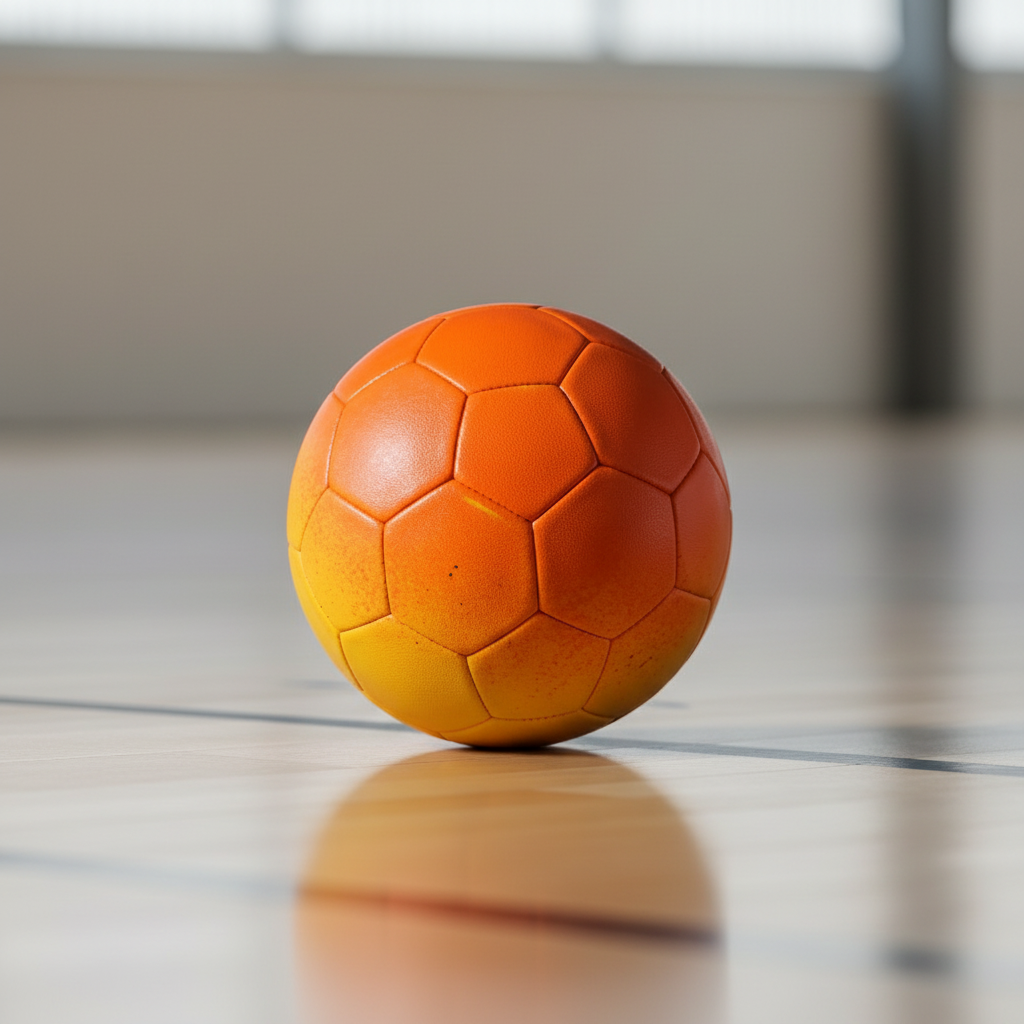 Orange training ball on an indoor sports court