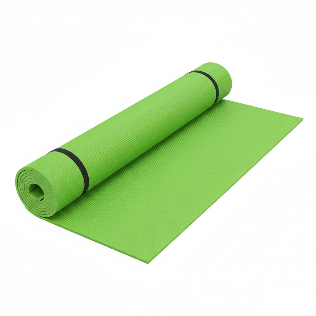 Green textured yoga mat partially unrolled