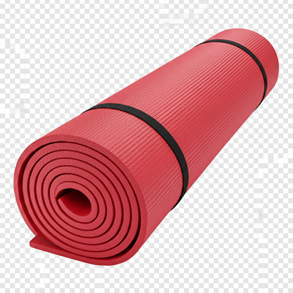 Transparent red rolled yoga mat